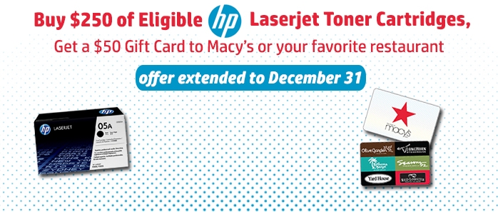 Offer Extended: Get a $50 Rebate When You Buy HP Toner at Office Essentials