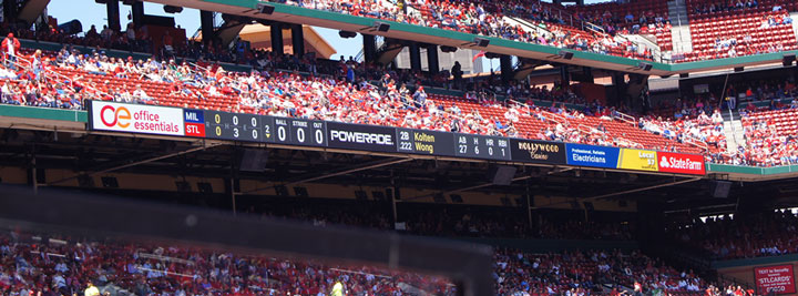 The Office Essentials sign at Busch Stadium