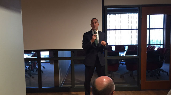 Cardinals GM John Mozeliak addressing Office Essentials at Busch Stadium